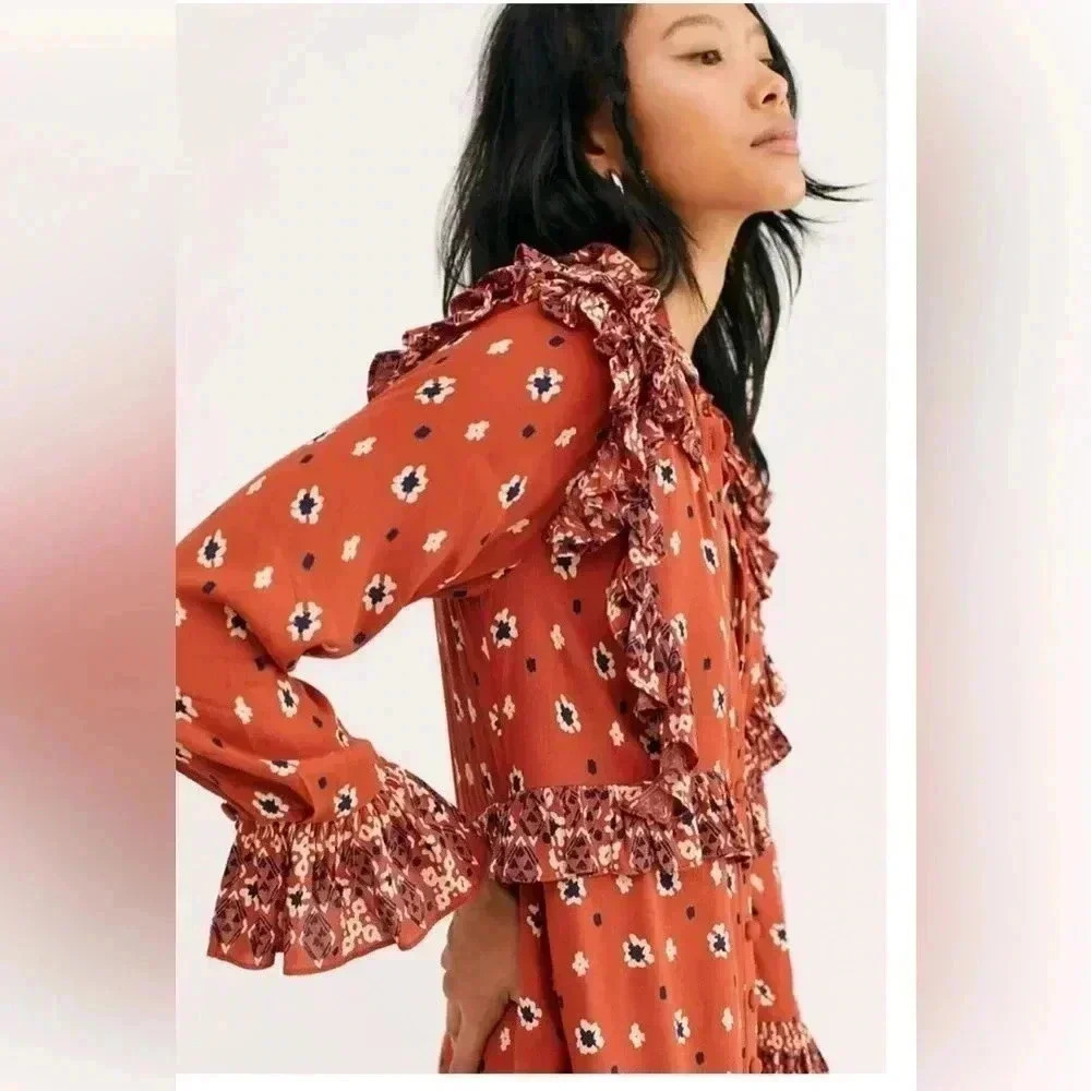 FREE PEOPLE CALICO SKIES MIDI DRESS - Picture 5 of 16